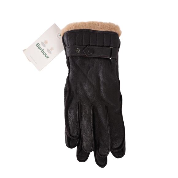 Barbour Brown Leather Fur Lined Men's Winter Utility Gloves - Size Medium - NWT - Picture 1 of 4